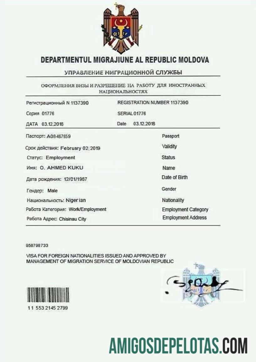 Autorização de trabalho na Moldávia exemplo real